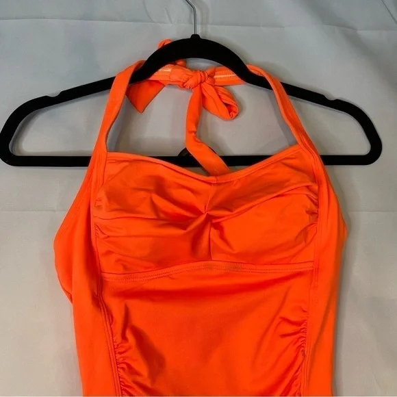 Women's One Piece Tummy Control Swimwear Boyleg Ruched Swimsuit Orange Small - Picture 5 of 8